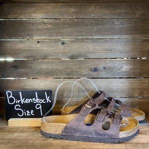 New Womens Birkenstock Florida Soft Footbed Brown Leather Slides Sandals 40 US 9